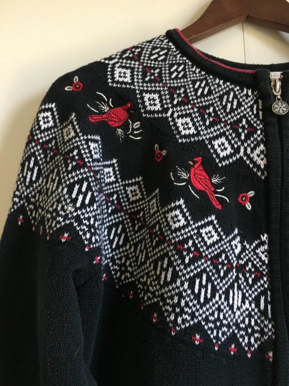 Vintage Northern Reflections Cotton Cardinal Fair Isle Zip Up Sweater - L - Picture 5 of 16